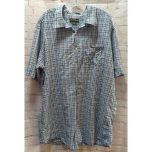 Eddie Bauer XXLT men's blue plaid seersucker button front shirt 2XLT
